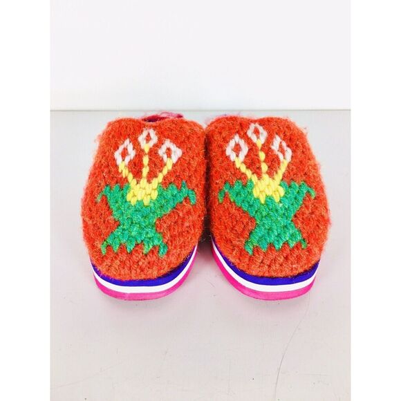 Red Knit Crochet Closed Toe Vintage Y2K 90s Platform Slippers Size 8 - Picture 6 of 11